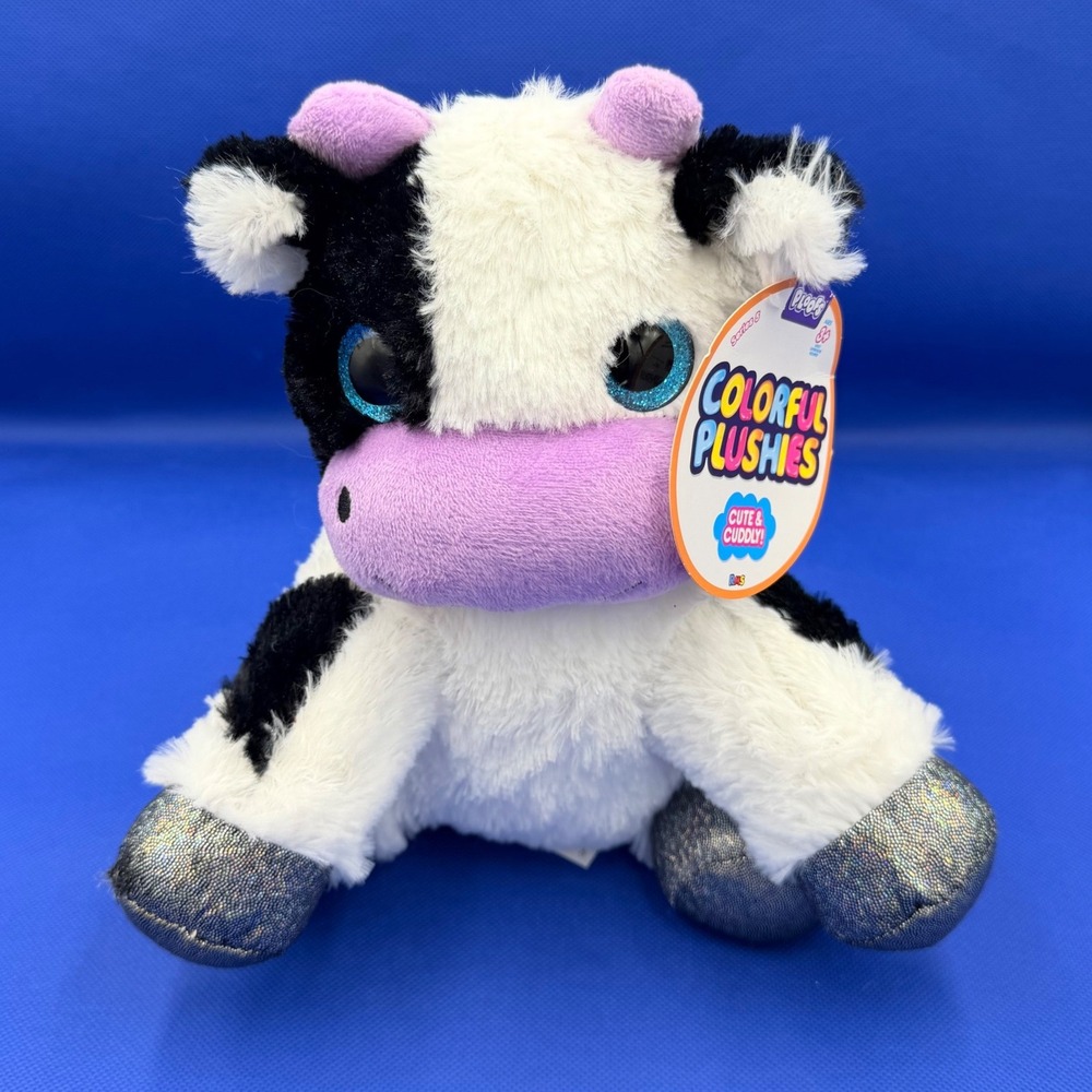 Ploofs Series 5 Colorful Plushies Cow Black White Purple Silver Hooves 10" NWT